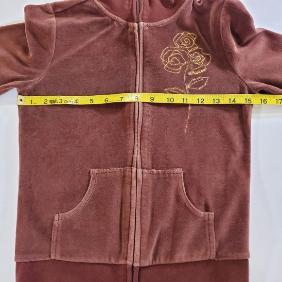 2413 * Sideout Embroidered Rose Velour Zip Jacket Brown Size M (10/12) Y2K - Picture 11 of 14